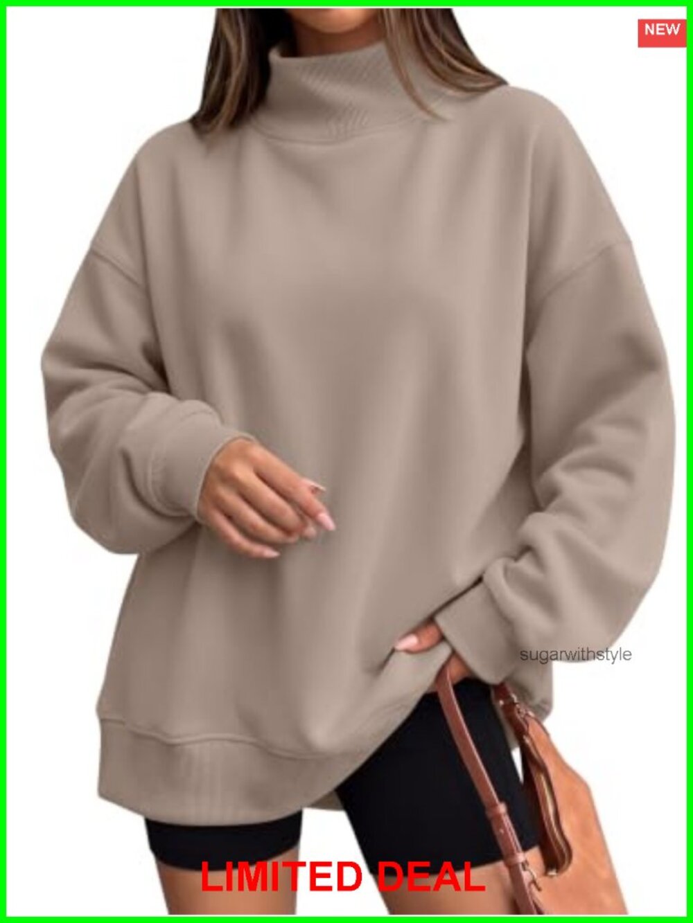 Women's Oversized Mock Neck Sweatshirt Cotton Blend Pullover